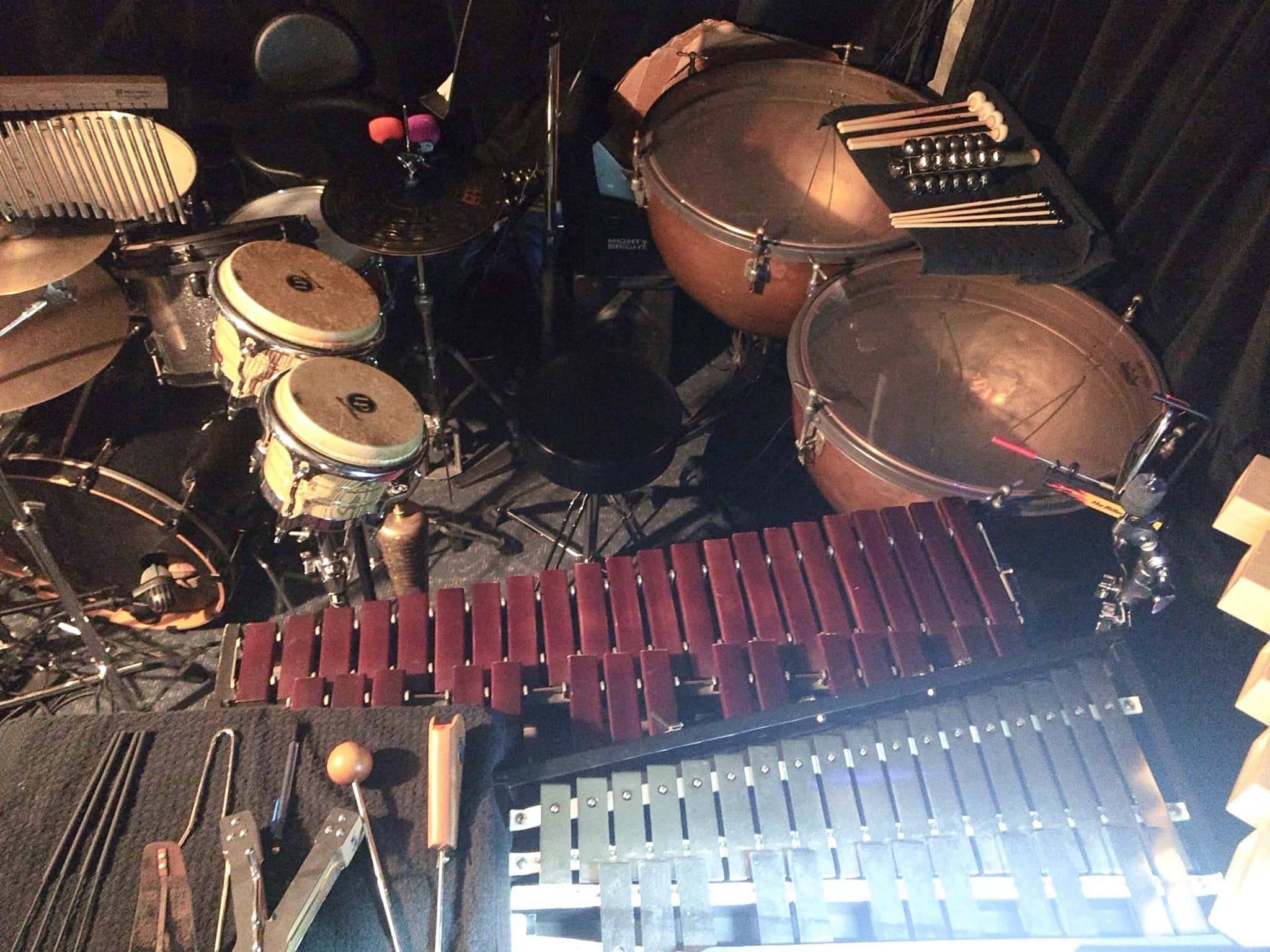 Will Marinelli's percussion setup for the Musical Elf at the Algonquin Theater in Manasquan, New Jersey.