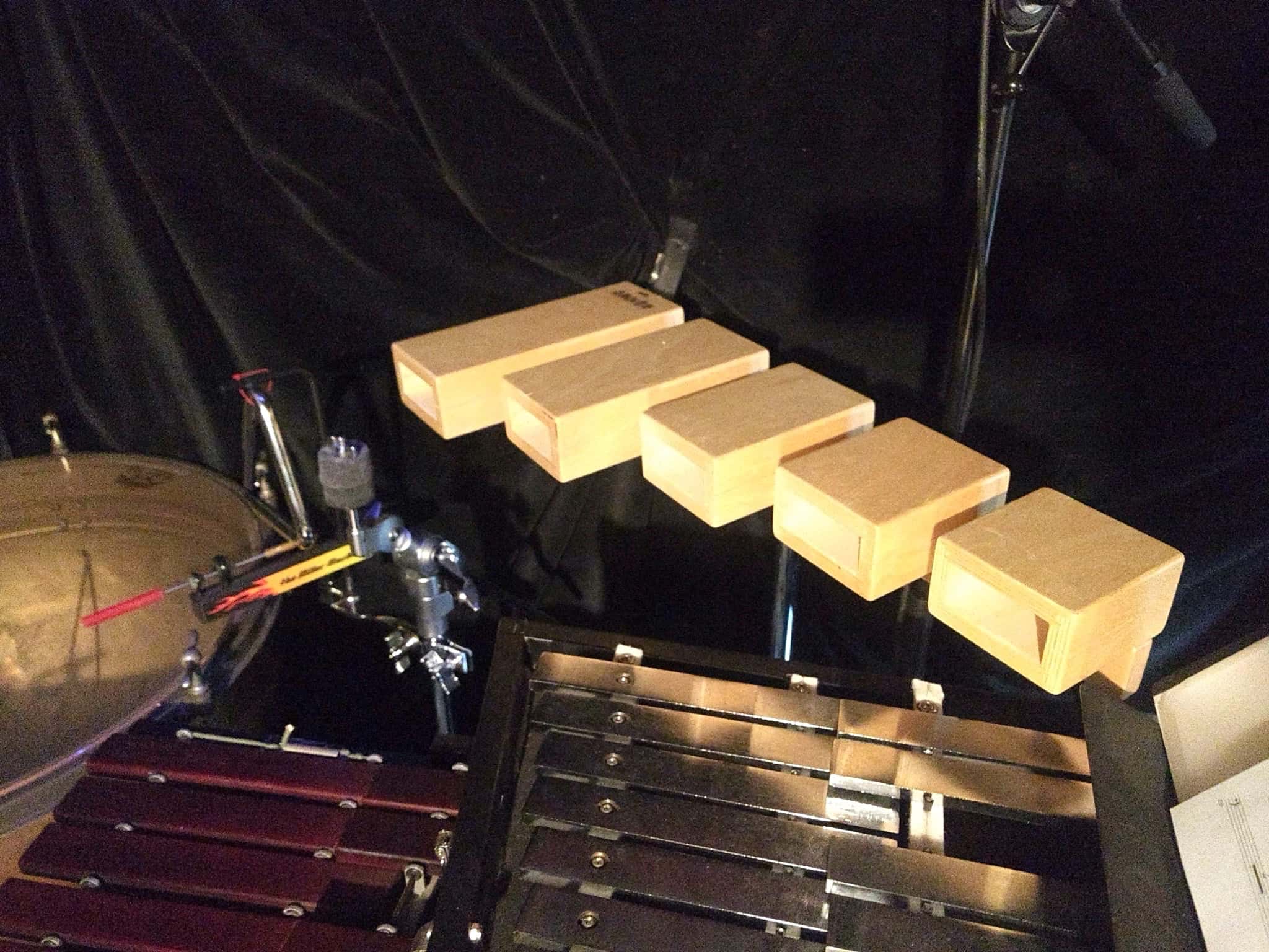 Will Marinelli's percussion setup for the Musical Elf at the Algonquin Theater in Manasquan, New Jersey.