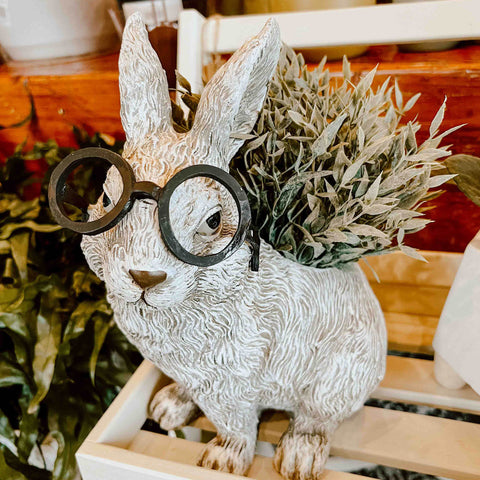 bunny planter pot with glasses