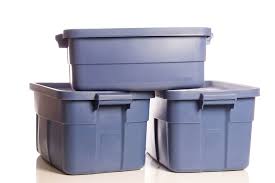 three blue containers