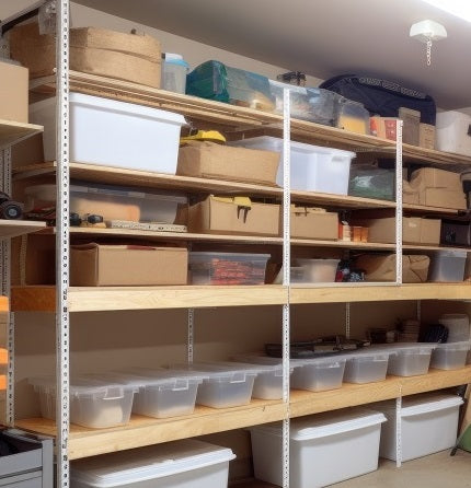 organized shelves in attic