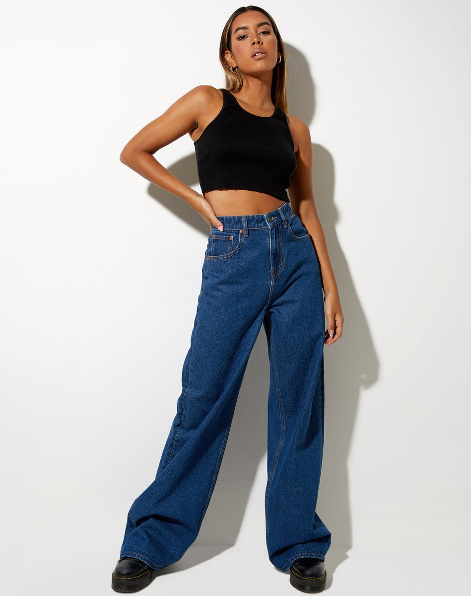 Classic Blue Denim Wide Leg Jeans | Extra Wide – motelrocks-com-eur