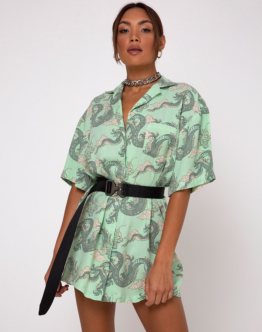 Vaardigheid Pidgin Faeröer Pastel Mint Dragon Print Shirt-jurk | Fresia - motelrocks-com-eur