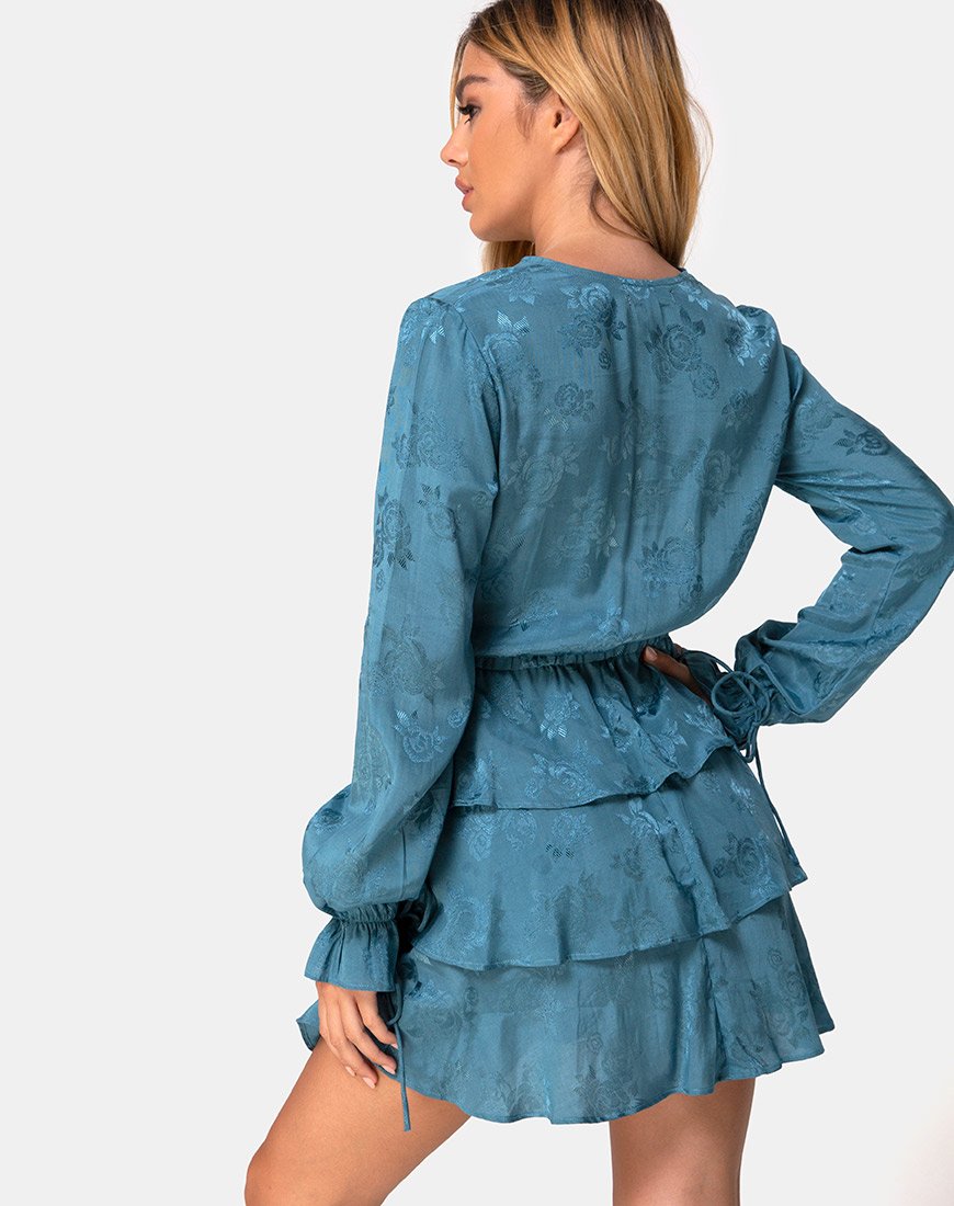 Long Sleeve Blue Frilly Dress  Kepsibelle  Motelrocks -1208