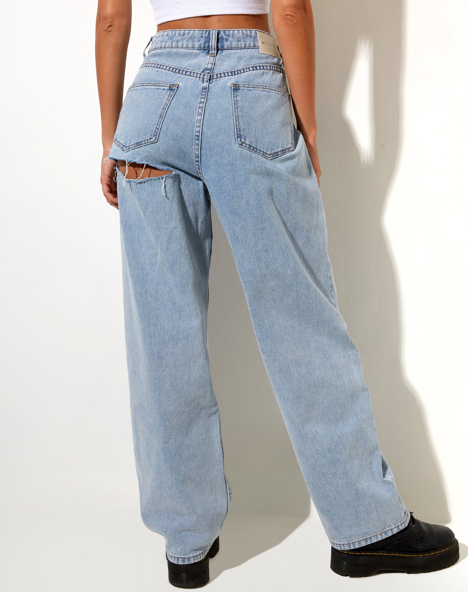 Ripped Bum Blue Denim Wide Leg Jean | Parallel – motelrocks-com-eur