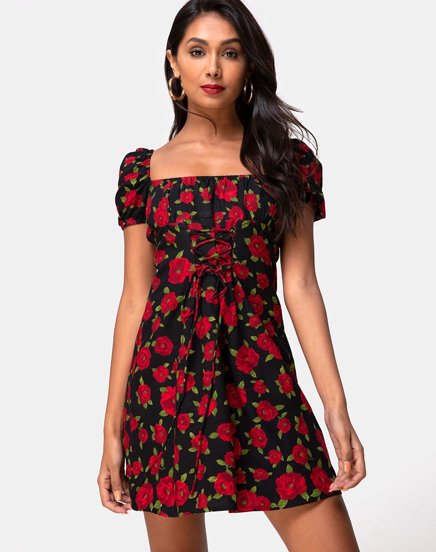 Black Mini Floral Dress | Ruzenta – motelrocks-com-eur