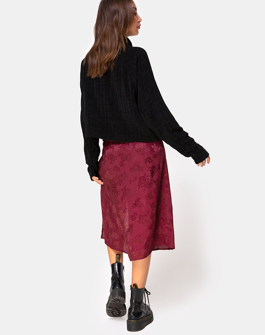 Saika Midi Skirt in Satin Rose Burgundy – motelrocks-com-eur