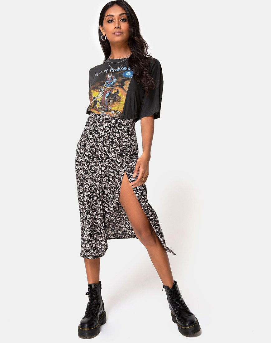 Black Floral Midi Skirt | Saika – motelrocks-com-eur