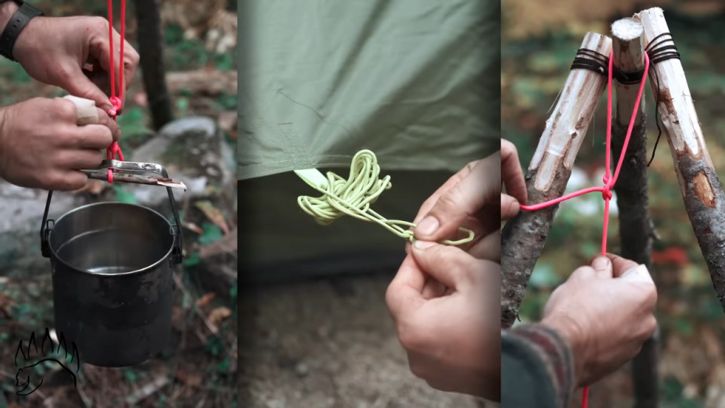 A person tying a knot with gloved hands, showcasing its usability in cold conditions