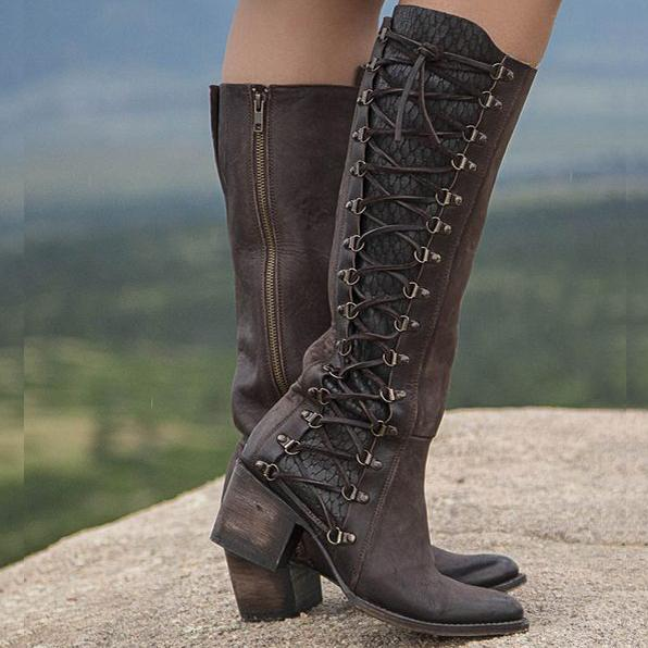 women vintage lace up boots european style bandage above knee boots