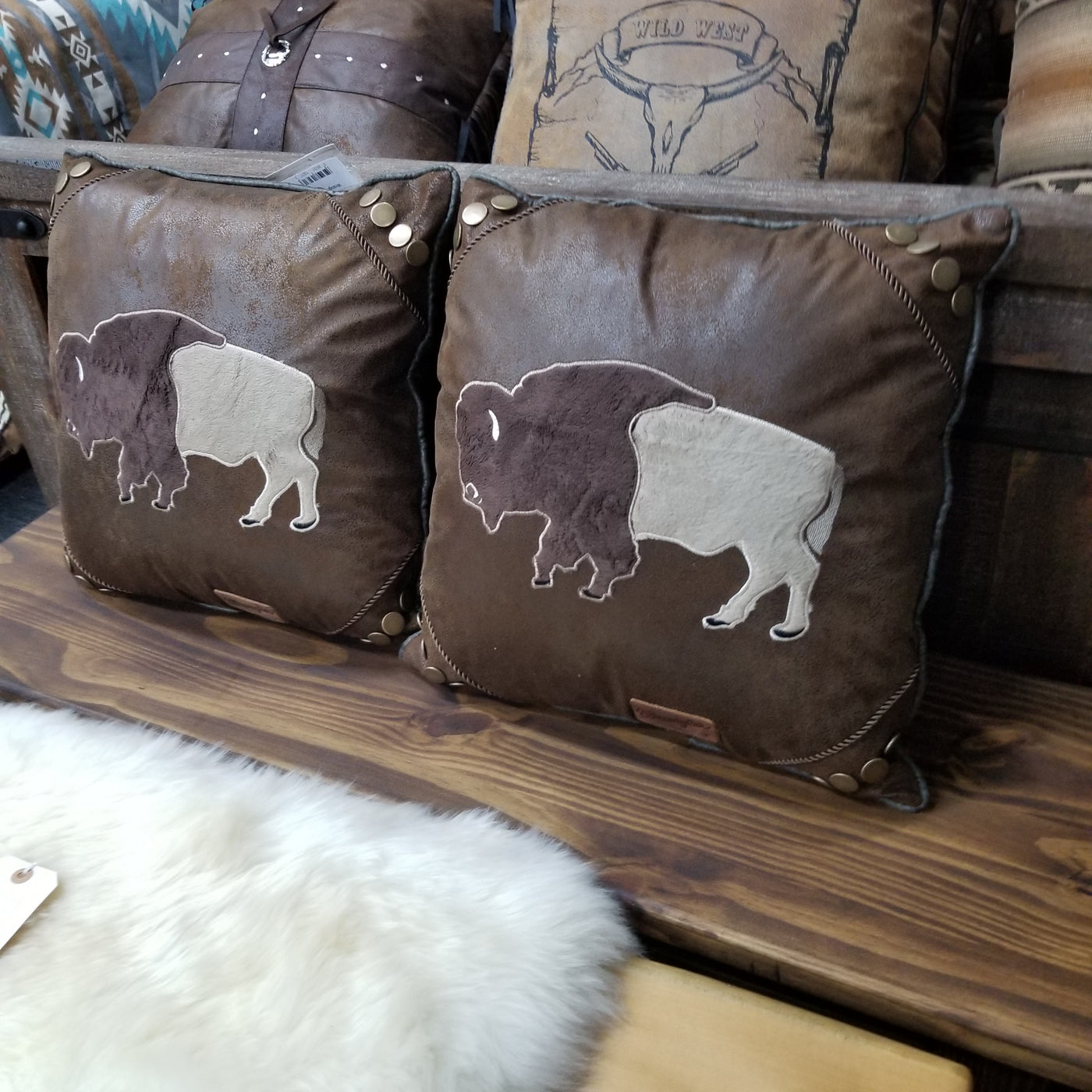 Wrangler Faux Leather Buffalo Pillow - Stock Item! – Wades Furniture