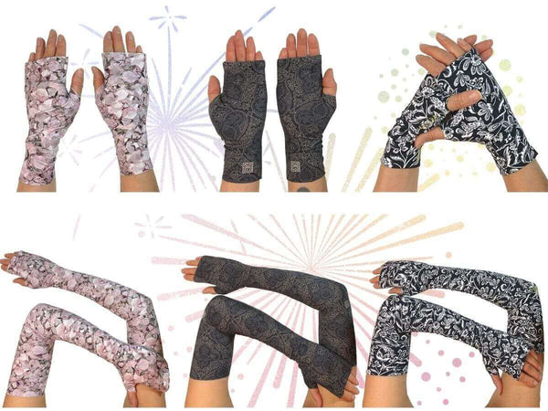 Heliades Sun Protection Clothing driving gloves and UV arm sleeves in fashion prints and new colors