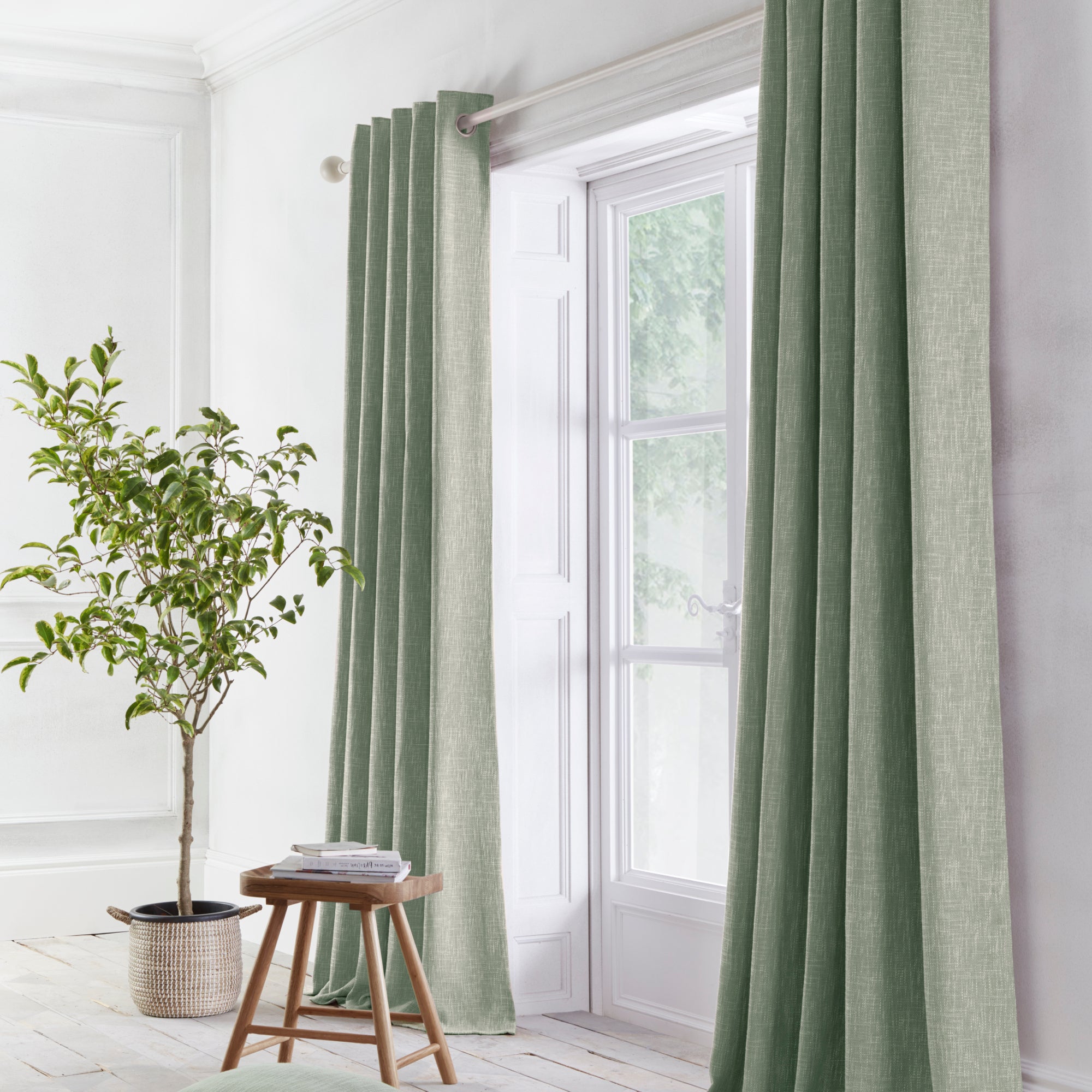 Pair of Eyelet Curtains Boucle by Appletree Loft in Green – Stylish Home