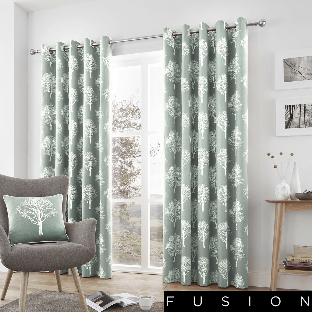 Woodland Trees - 100% Cotton Lined Eyelet Curtains in Duck Egg - by Fu ...