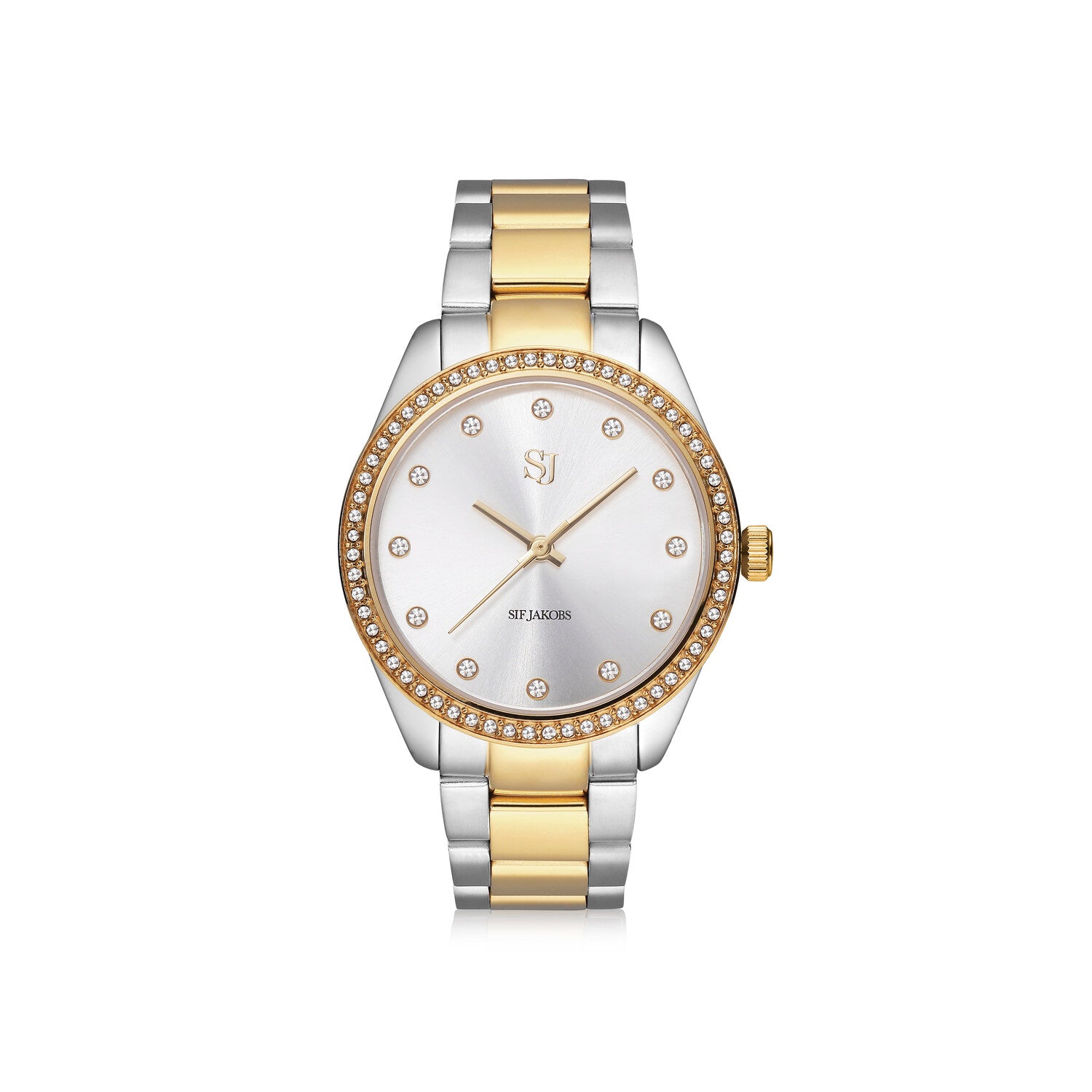Stainless steel silver & gold / Silver dial and white zirconia