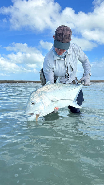 Land crab caught a bone fish, Christmas island, Kiribati Stock