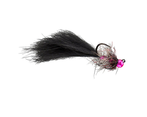 FLY FISHING FLIES - Black CURLY TAIL JIG Streamers, size #4 [1/16 oz.] (3  pcs)