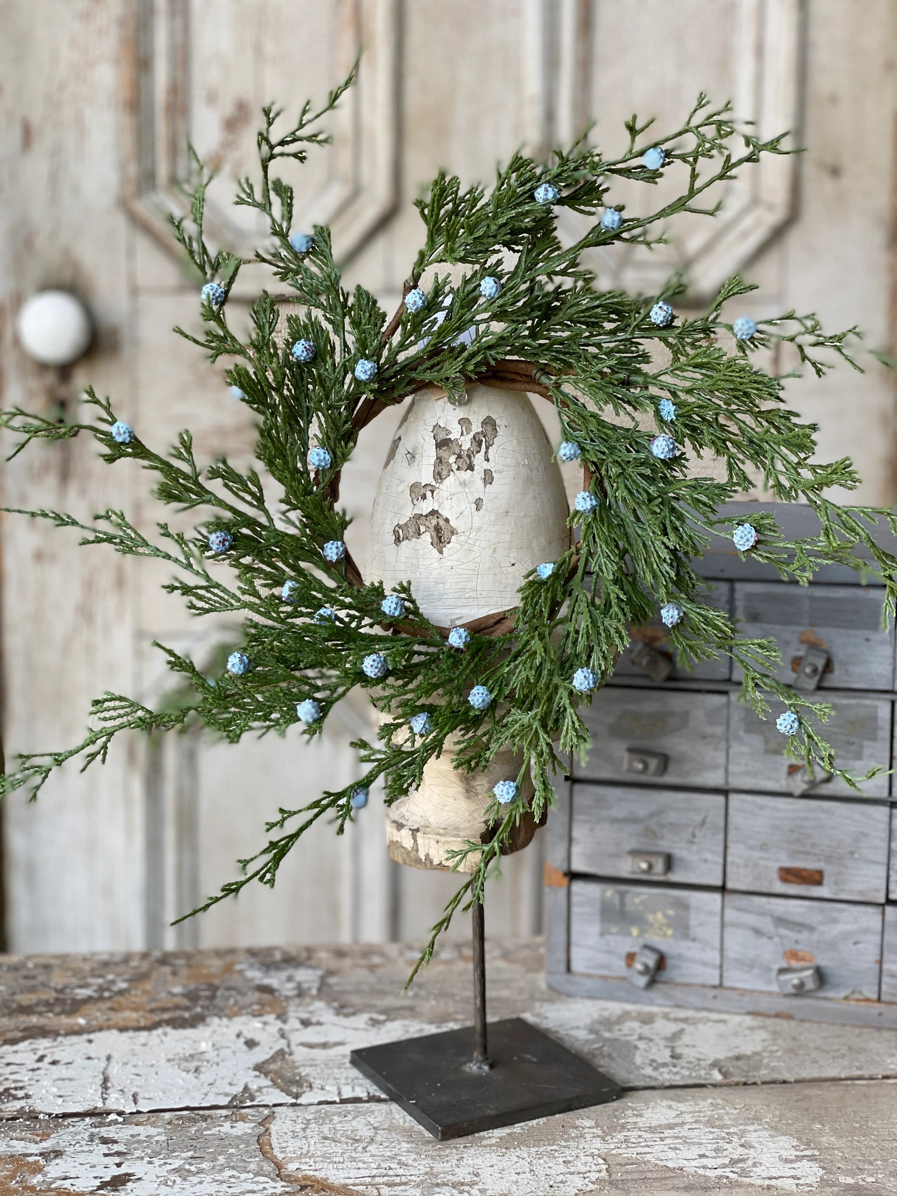 Winter Blues Juniper Candle Ring 10"