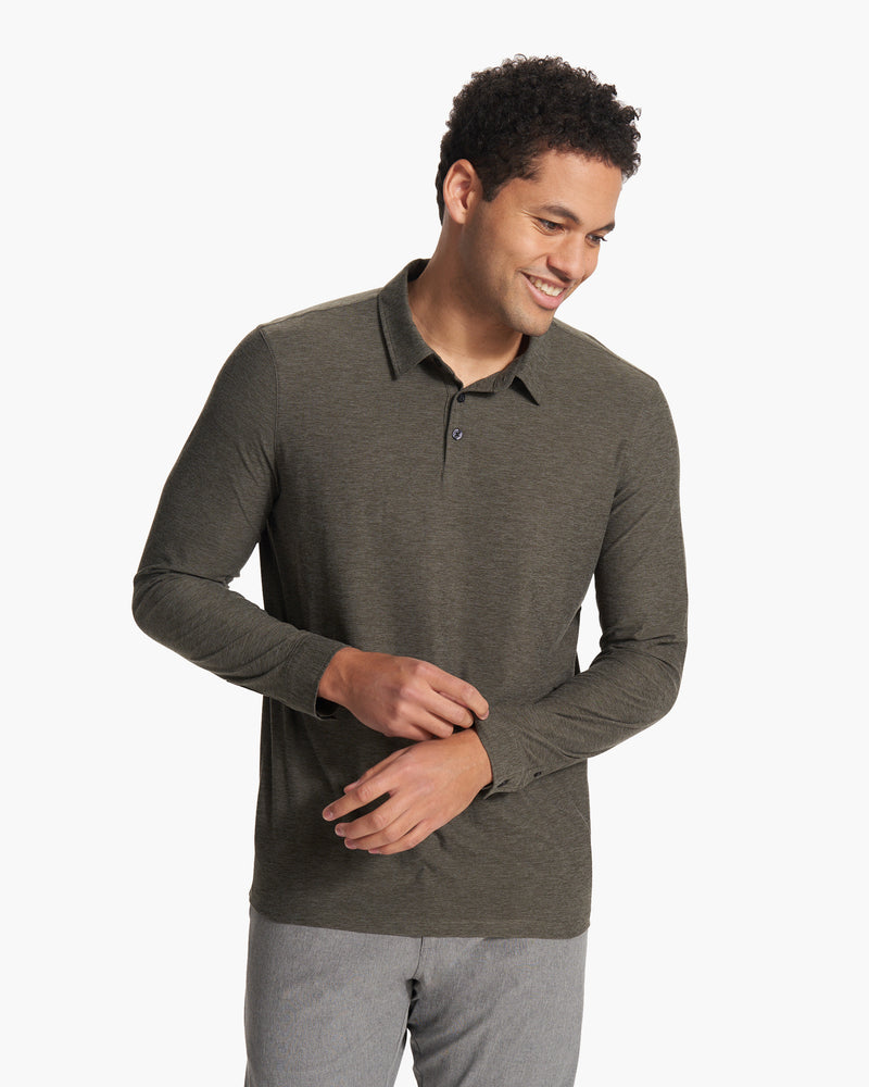 Long Sleeve Strato Tech Polo, Charcoal Heather