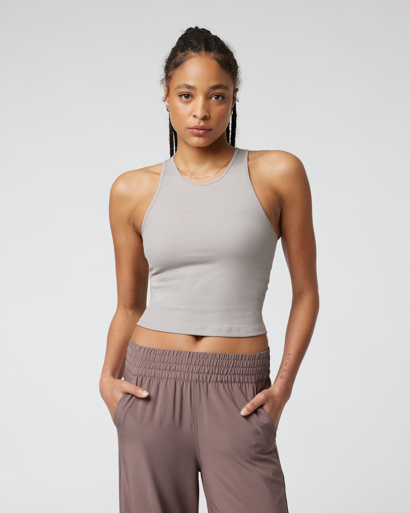 Pose Plyo Tank, Soft Pewter Heather Rib Tank Top