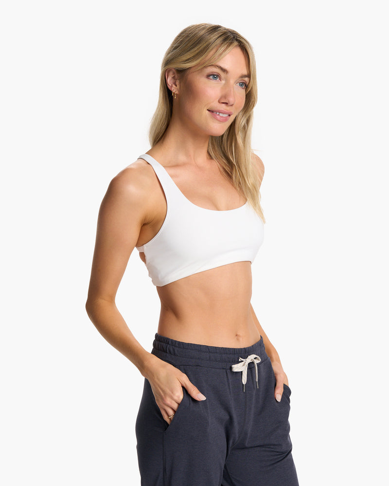 Vuori Mindset Thin Cross-strap Sports Bra In Slate Blue