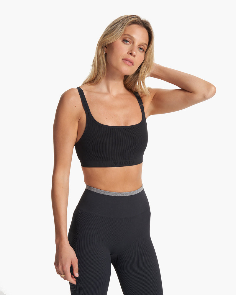 Seamless Ribbed Bra - Black