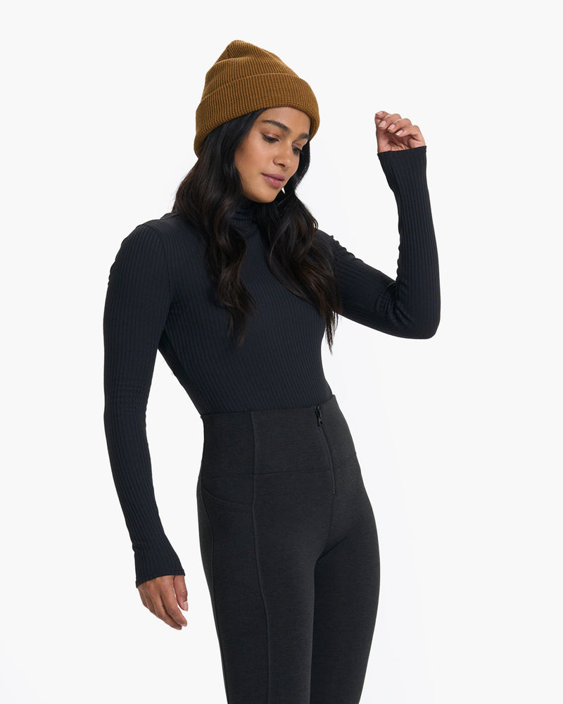 Turtleneck Long Sleeve Women's Bodysuit Ribbed Knitted Skinny Body Suit Top