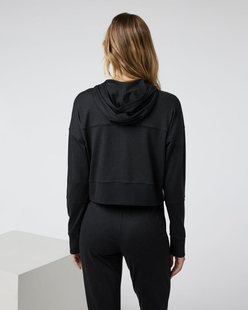 Halo Half Zip Cropped Hoodie | Black Heather