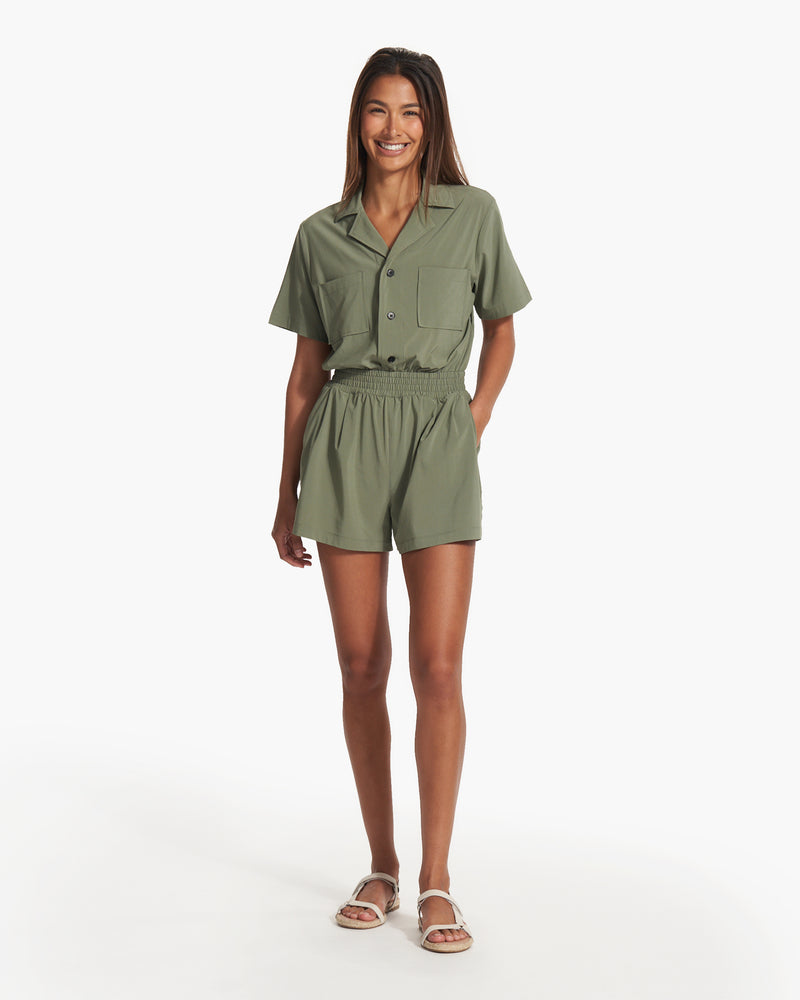 Villa Romper, Women's Pistachio Collared Romper