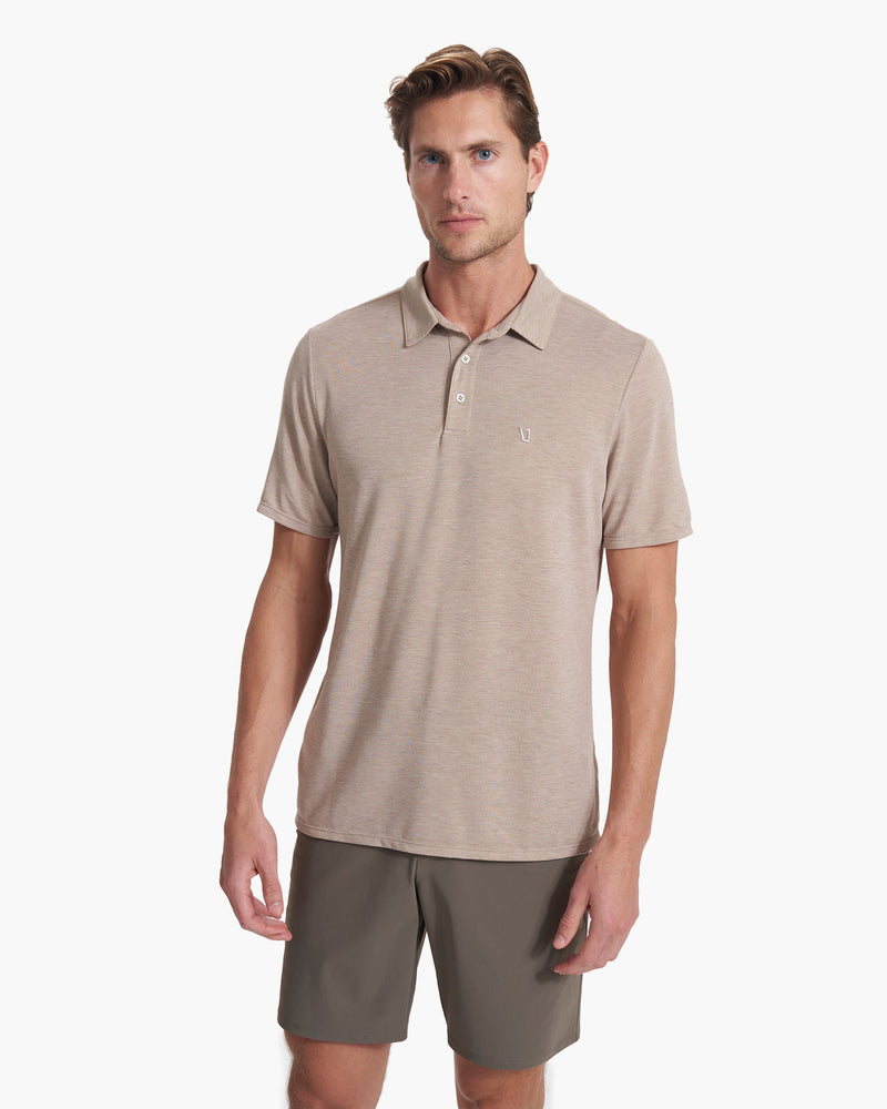 Knit Twill Polo | Men's Camel Heather Golf Polo | Vuori