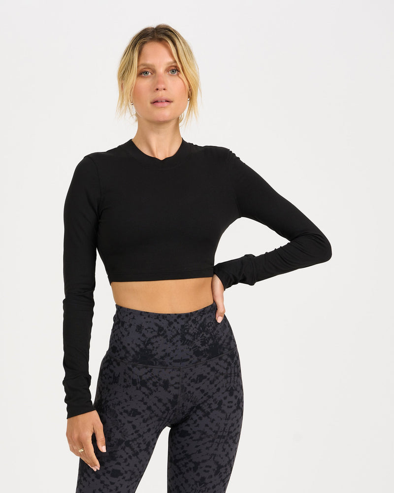 Black Slashed Long Sleeve Crop Top / Made in USA