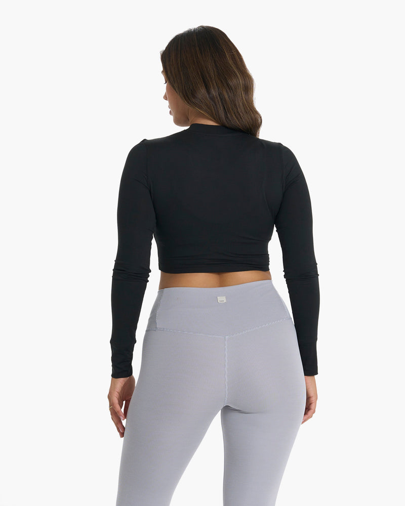 Savvi Fit Cropped Long Sleeve Top and Leggings 2pc Set Gym Black Women's  Large