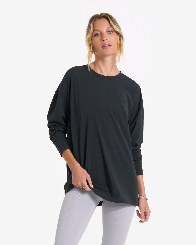 Long-Sleeve Feather Tee, Washed Black