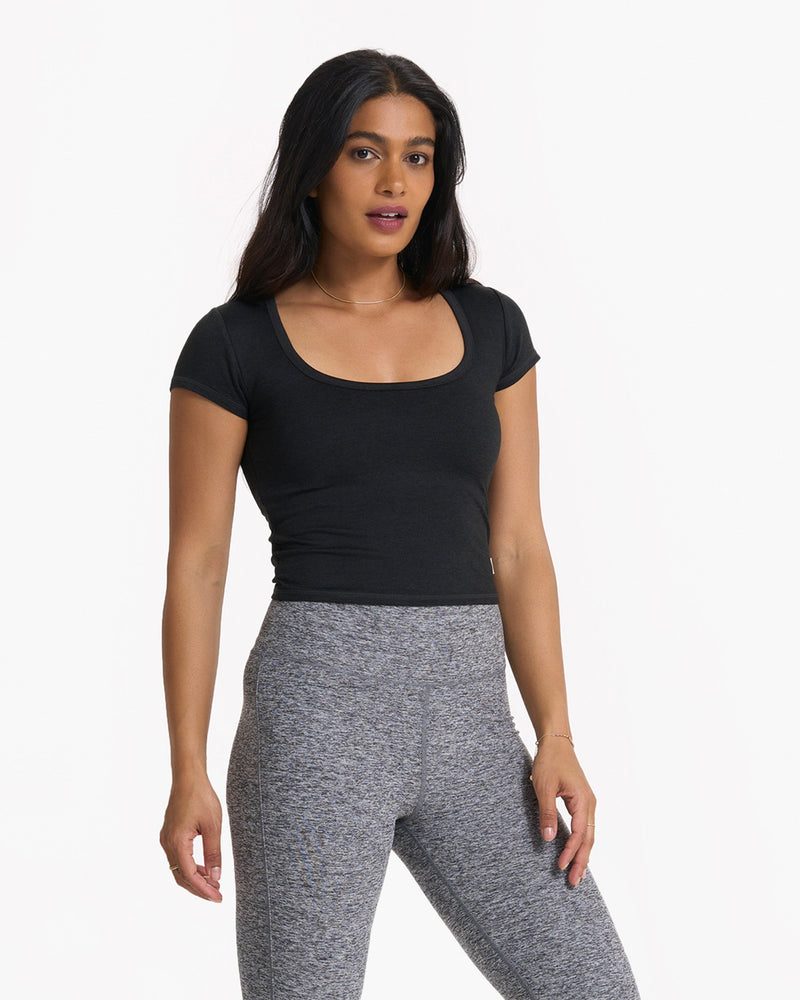 Vuori Halo Performance Crop Top, Black Heather, XL