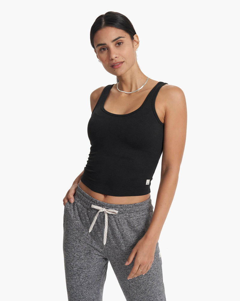 Vuori Halo Performance Crop Top, Black Heather, XL