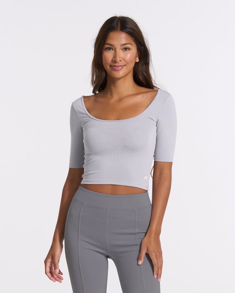 Lux Rib Avant Top, Pale Grey Heather