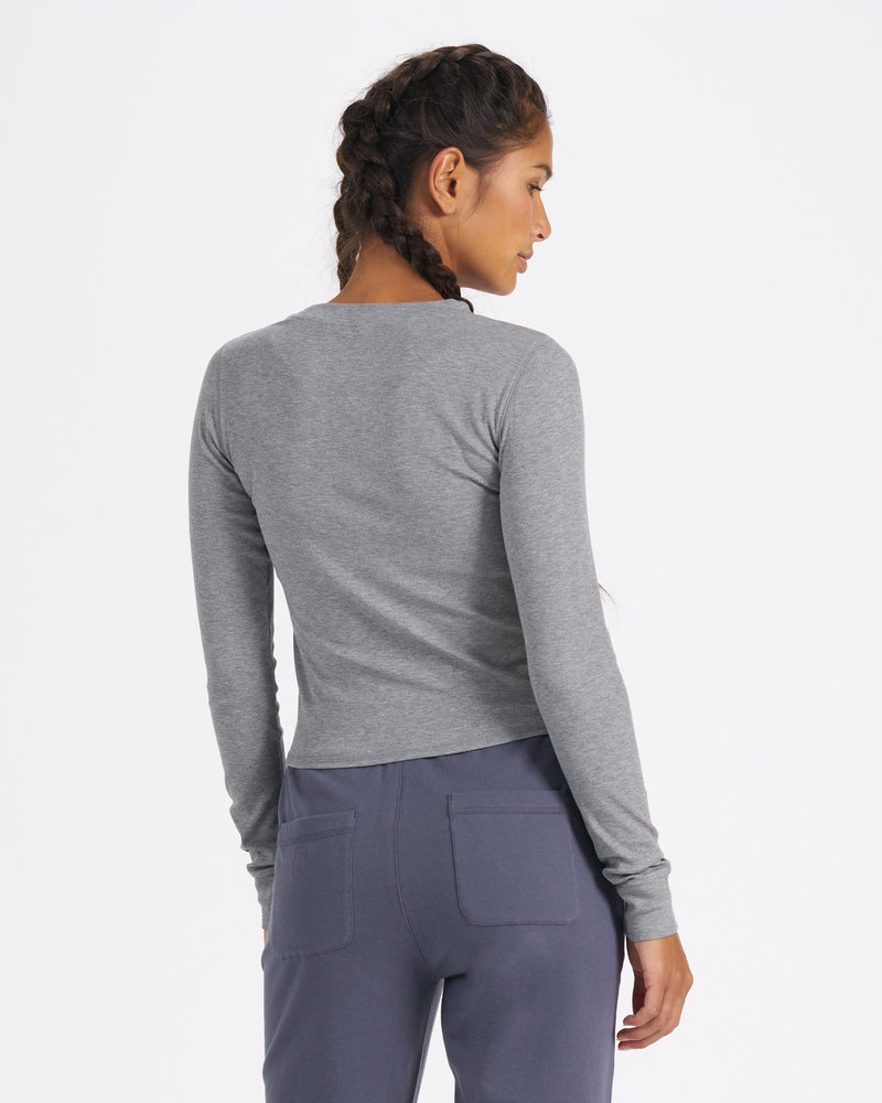 Long-Sleeve Pose Fitted Tee, Women's Grey Top
