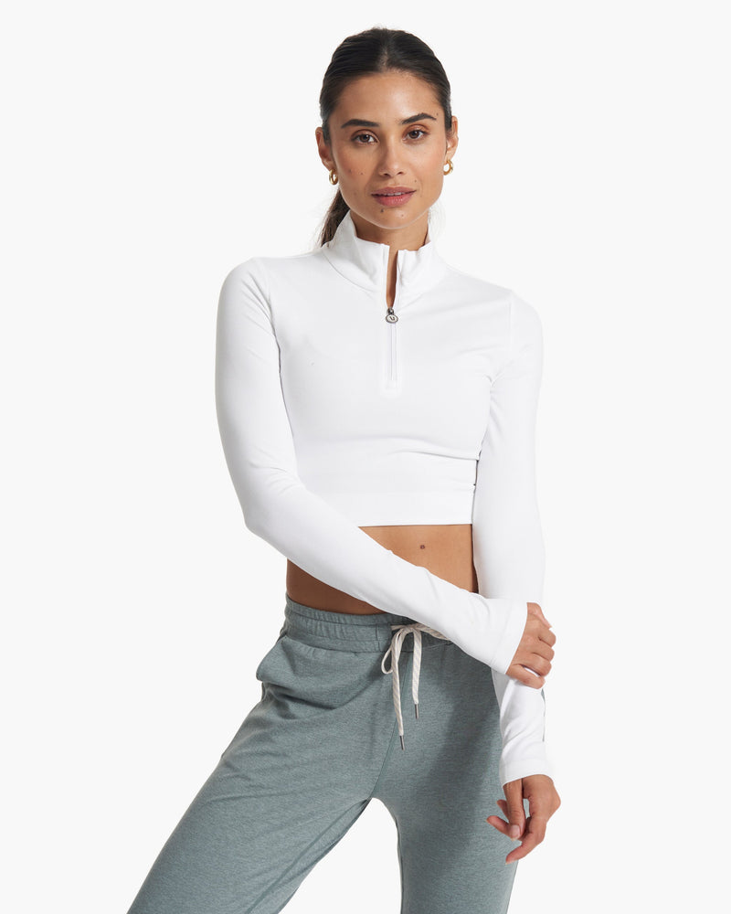 Lux Rib Half Zip | Women's White Long-Sleeve Crop Top | Vuori