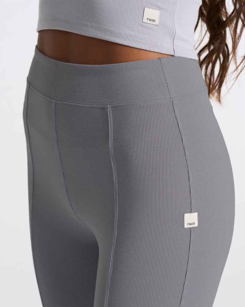 Grey Rib Seam Detail Ankle Slit Leggings