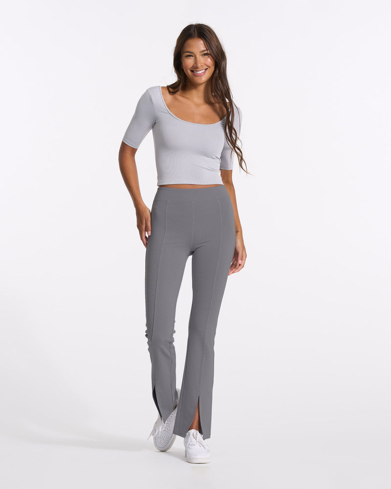 Lux Rib Split Bootcut, Heather Grey Bootcut Leggings