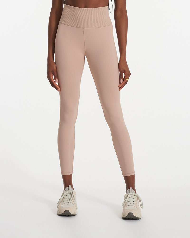 Quorena Beige High-Waisted Ribbed Leggings