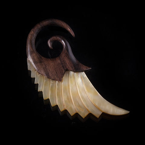 Narra Wood and Pearl Winged Ear Expander