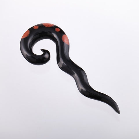 Tribalik Serpent like horn ear stretcher inlaid with coral