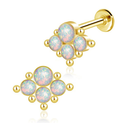 Gold Plated Stainless Steel Flat Back Multi Piercing Pin - Diamond-Shaped Opalite