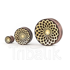 Organic Wood and Brass Mandala Stretched Ear Plug- Xochitl