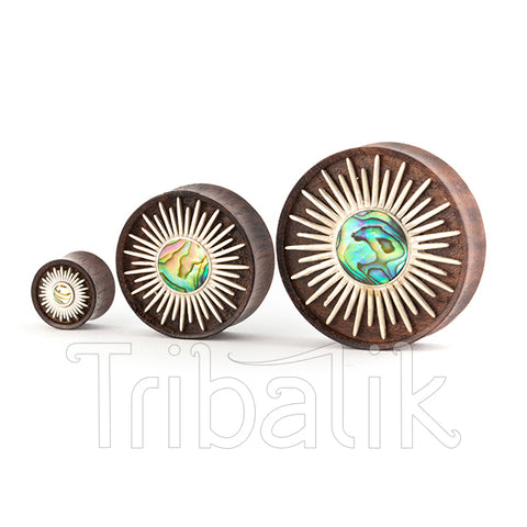 Organic Wood and Silver Plated Abalone Ear Plug- Xiuhpilli