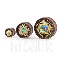 Organic Wood and Brass Abalone Stretched Ear Plug- Xiuhpilli