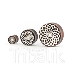 Organic Wood and Silver Mandala Stretched Ear Plug- Xochitl