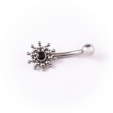 Stainless Steel 316L Belly Bar - Flower Black Resin