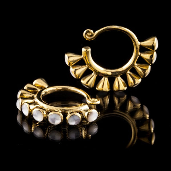 Gold Brass Ear Weights with White Shell- Miao Miao Chinese Tribal